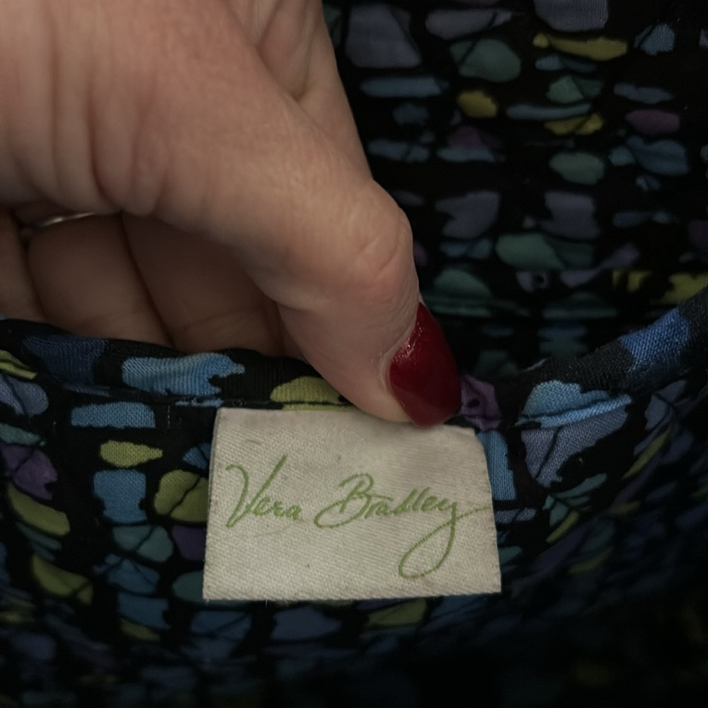 Vera Bradley shoulder bag w/matching wallet. Blue/purple/lime green - Picture 7 of 9